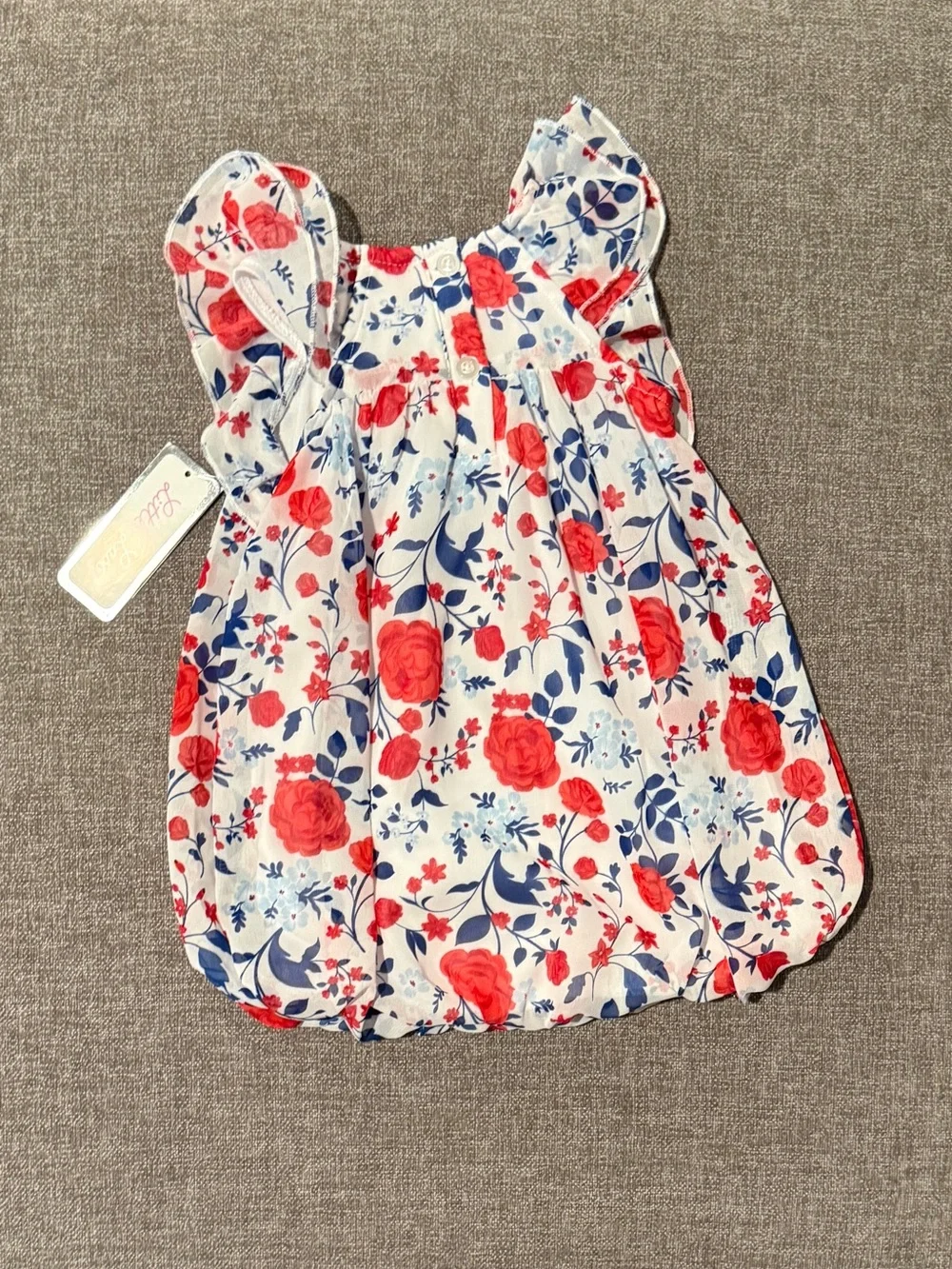 NWT Little Lass White Floral Bubble Romper with Red and Navy Flowers 9m